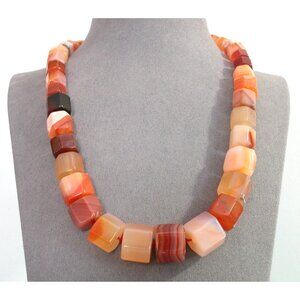 18"  Chunky Necklace, Large, Cube-Shaped Carnelian or Orange Agate